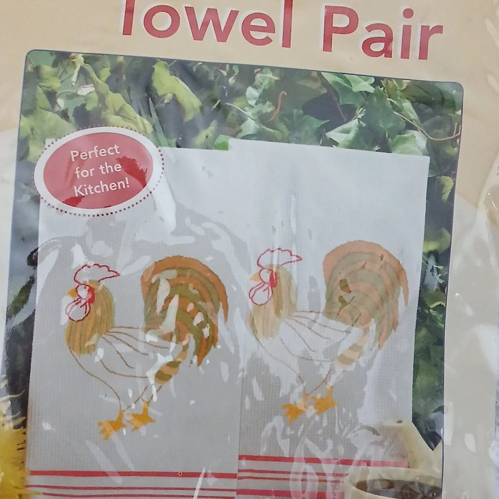 Craft Jacquard Rooster Towel Pair - White and Red Stamped Cross Stich